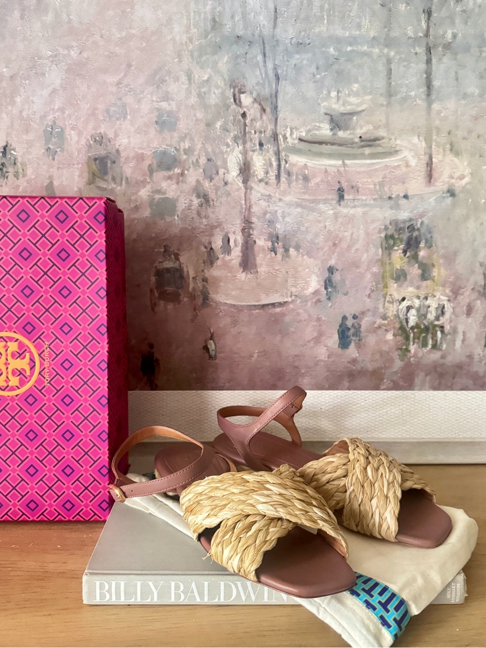 Tory Burch Elegant Woven Raffia Strap Leather Sandals - 9.5 - Picture 4 of 7